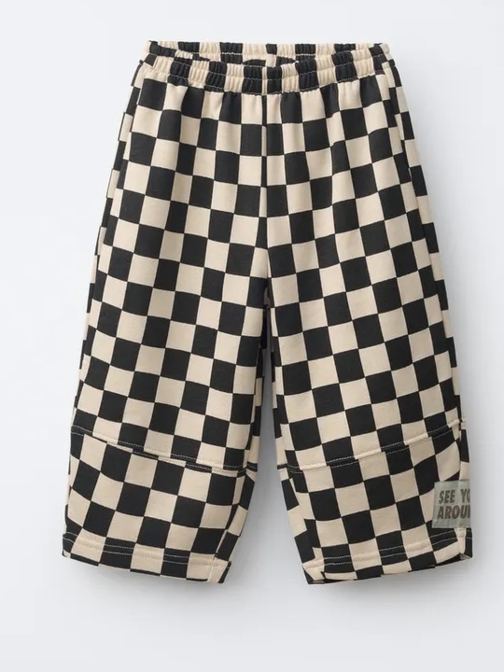 Zara Kids checkered board barrel leg sweatpants toddler beige neutral elastic